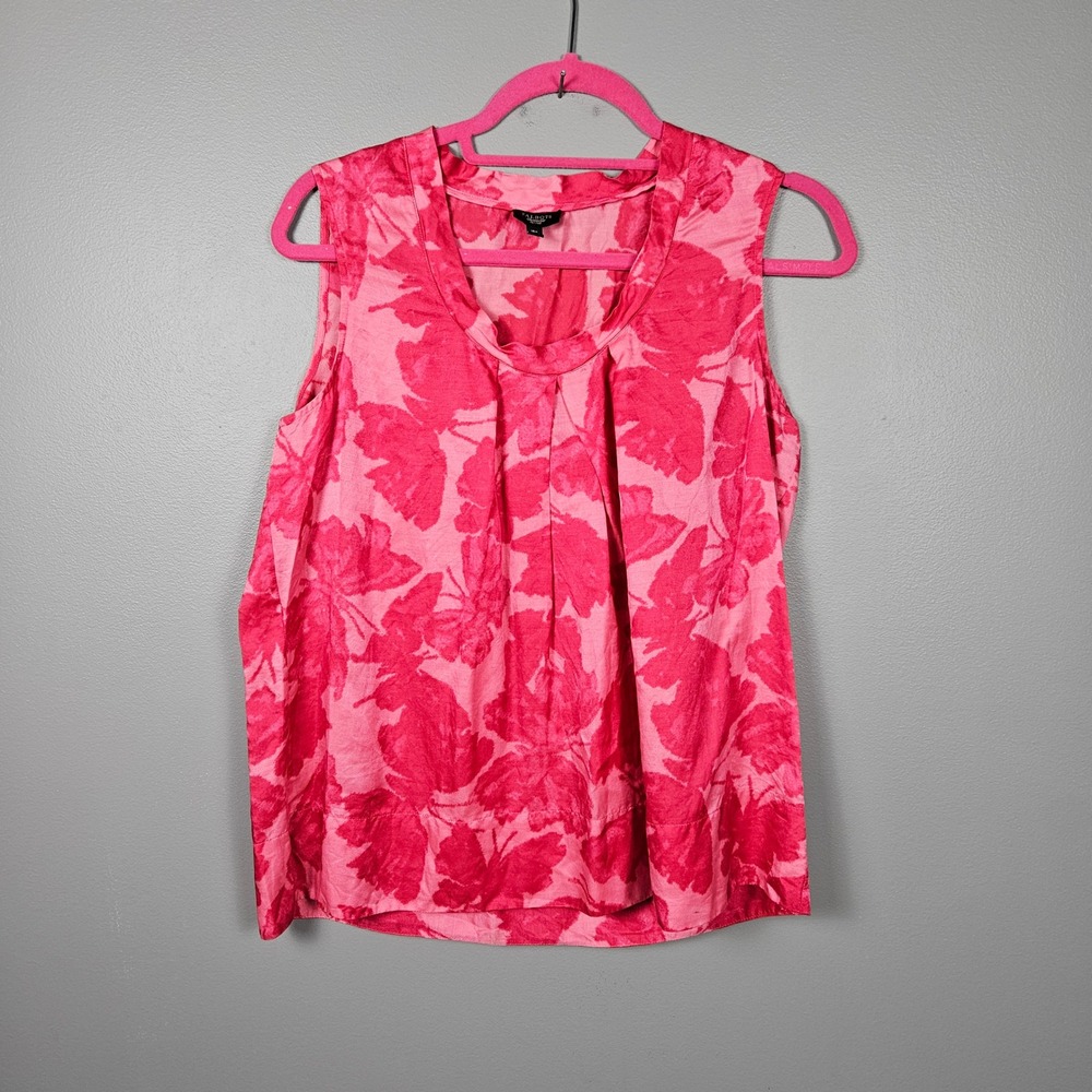 Talbots Collection Womens 16P Blouse Sleeveless Silk Cotton Floral Pleated Pink